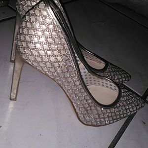 Nude lace sparkle heels